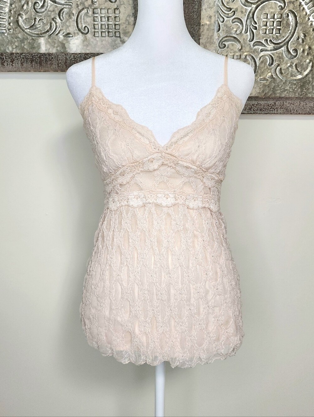 6 Degrees Y2K Blush Pink Lace Camisole Top Large Feminine Soft Girl Balletcore